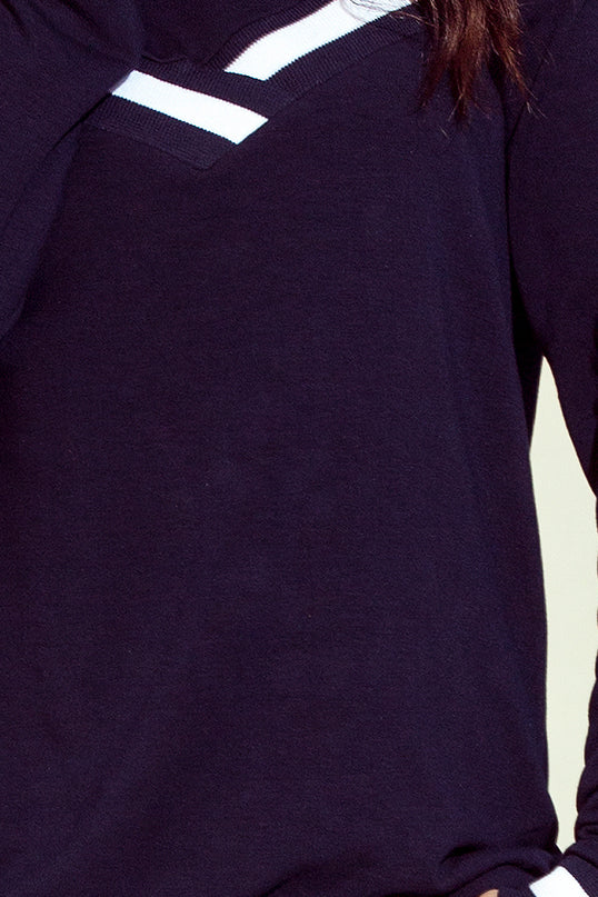12873-6-223-1 Bequeme Sweatshirt mit nackte Schultern - Marineblau-6