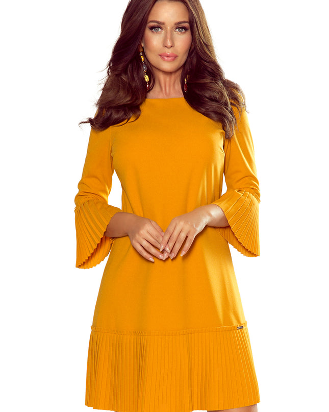 13506-6-228-7 LUCY - plissiertes bequemes Kleid - Senffarbe-6
