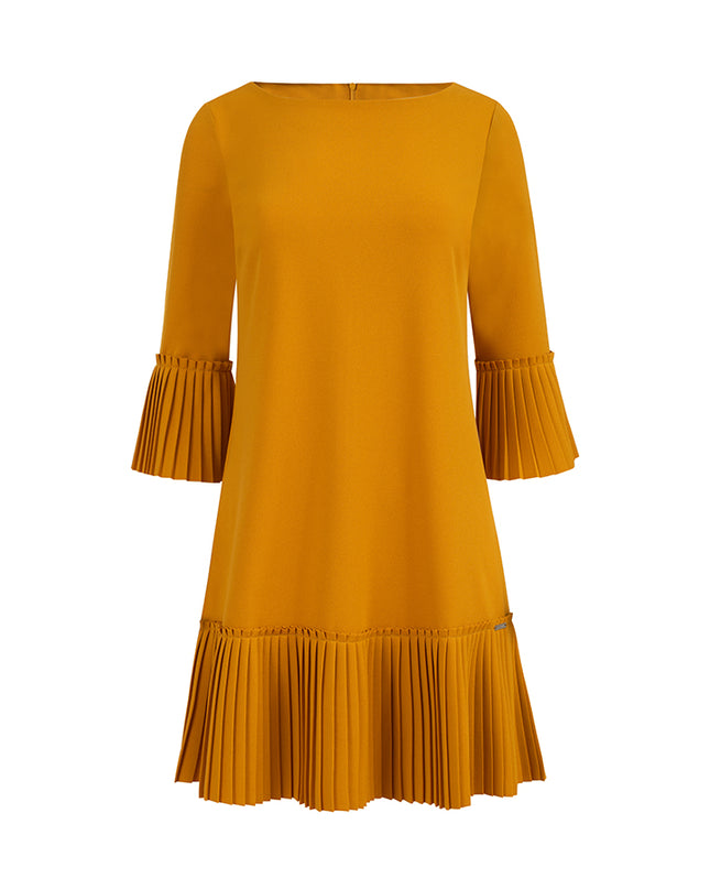 13506-8-228-7 LUCY - plissiertes bequemes Kleid - Senffarbe-8