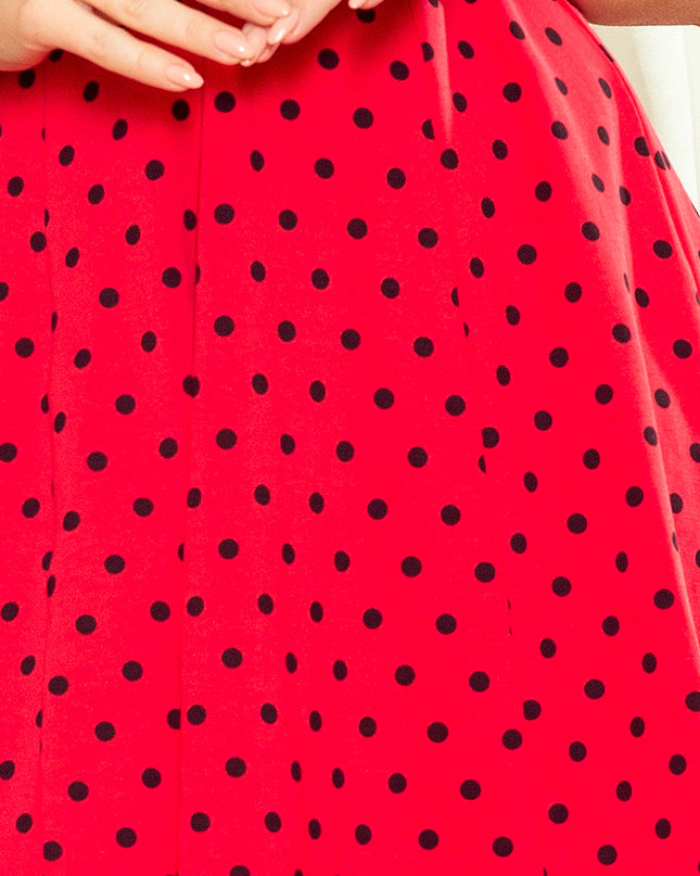 13012-6-BETTY Kleid mit einem Ausschnitt - Rot + Tupfen-6