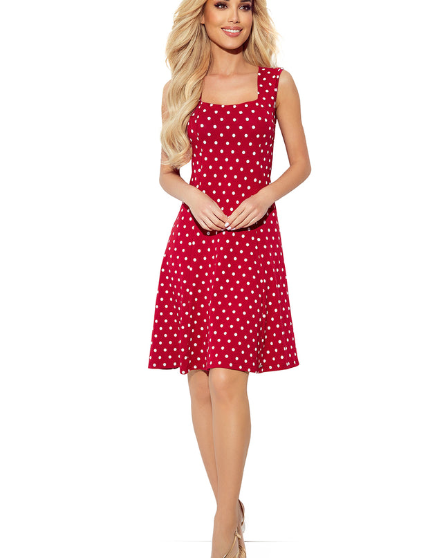 16263-6-241-2 STELLA Ein Kleid mit Ausschnitt - Kastanienbraun in Tupfen-6