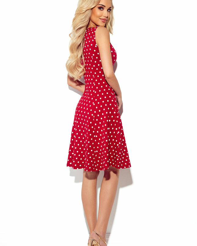 16263-2-241-2 STELLA Ein Kleid mit Ausschnitt - Kastanienbraun in Tupfen-2