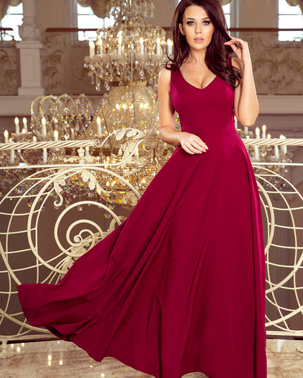 13205-1-246-1 CINDY langes Kleid mit einem Ausschnitt - Burgund-1