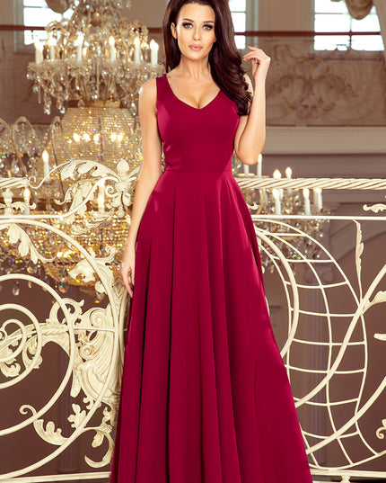 13205-3-246-1 CINDY langes Kleid mit einem Ausschnitt - Burgund-3