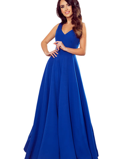 14065-6-246-3 CINDY langes Kleid mit einem Ausschnitt - Blau-6