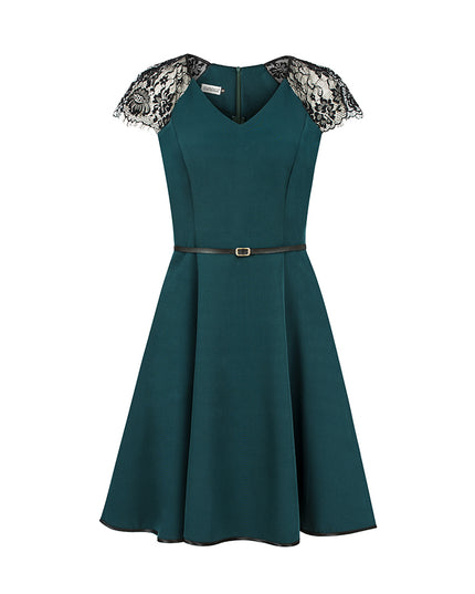 13480-7-254-1 SILVIA Kleid mit Spitzeneinsätzen - grün-7