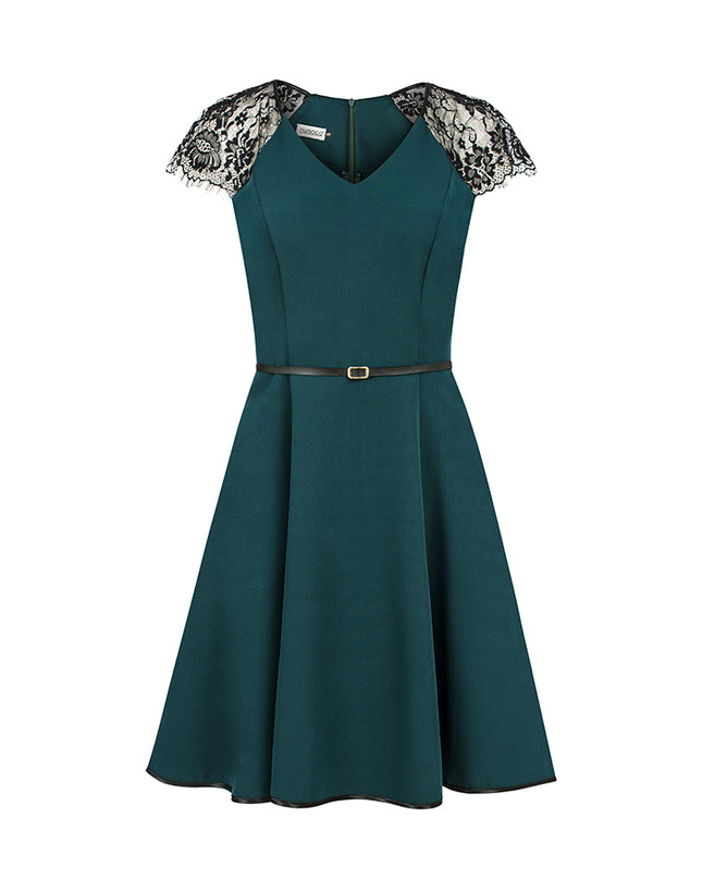 13480-7-254-1 SILVIA Kleid mit Spitzeneinsätzen - grün-7