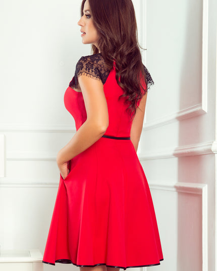 13484-4-254-2 SILVIA Kleid mit Spitzeneinsätzen - rot-4