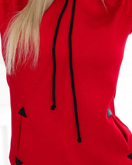19636-5-262-2 Bequemes warmes Sweatshirt mit Kapuze und Taschen - rot-5