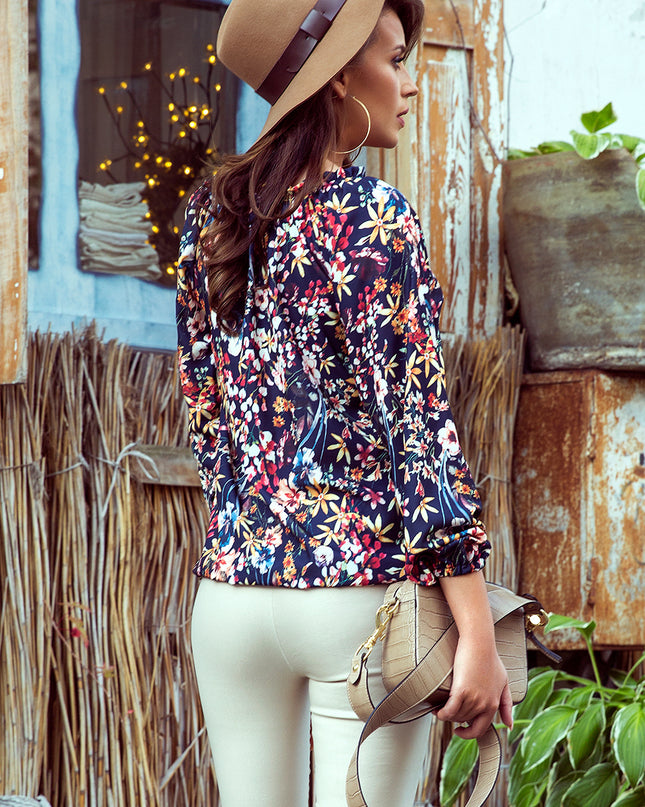 13966-4-Bluse mit Bindung - bunte Blumen-4