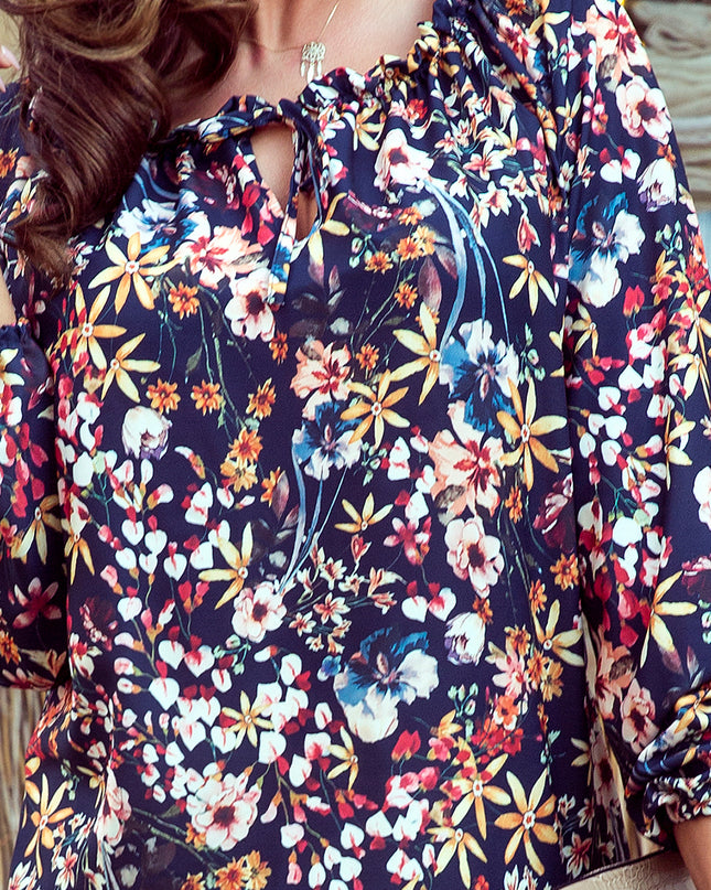 13966-5-Bluse mit Bindung - bunte Blumen-5