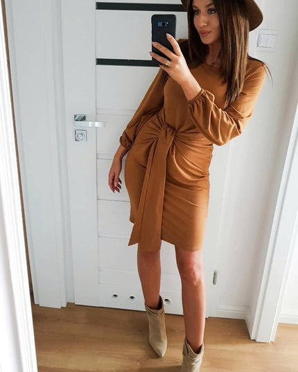 13684-2-275-1 JENNY Bequeme Kleid an der Taille mit Bindung - Karamel-2
