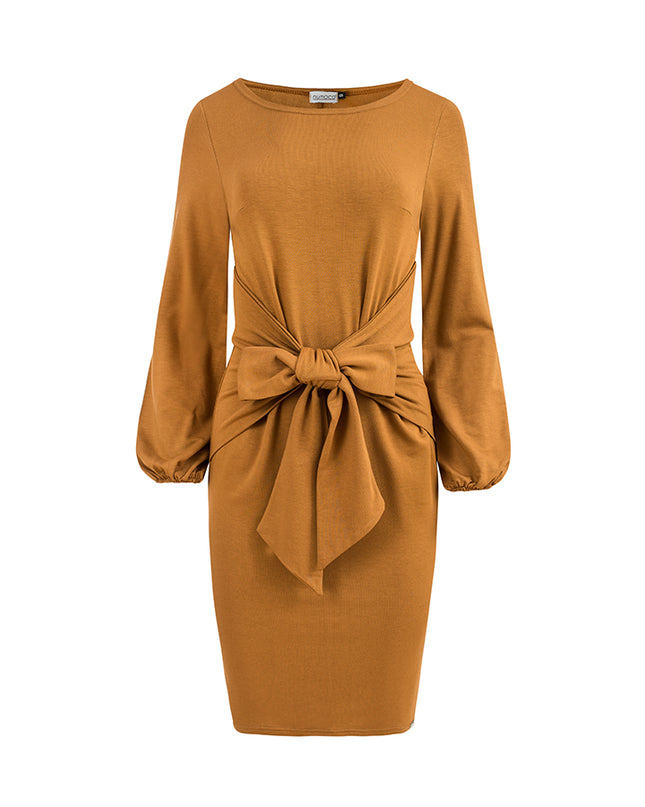 13684-10-275-1 JENNY Bequeme Kleid an der Taille mit Bindung - Karamel-10