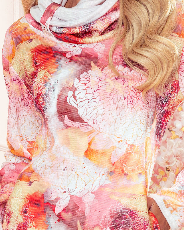 15705-5-282-4 IRENE Rollkragenkleid - pinke Blumen-5
