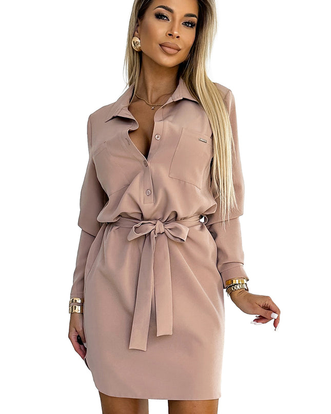 19090-7-284-2 CAMILLE Hemdkleid mit Taschen - Beige-7