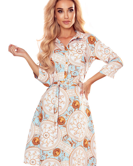 16527-7-286-4 SANDY Ausgestelltes Hemdkleid - weiße und goldene Kreise-7