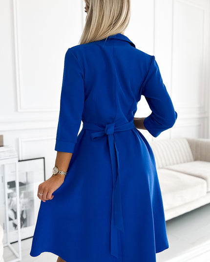 18664-3-286-6 SANDY Ausgestelltes Hemdblusenkleid mit Gürtel - Blau-3