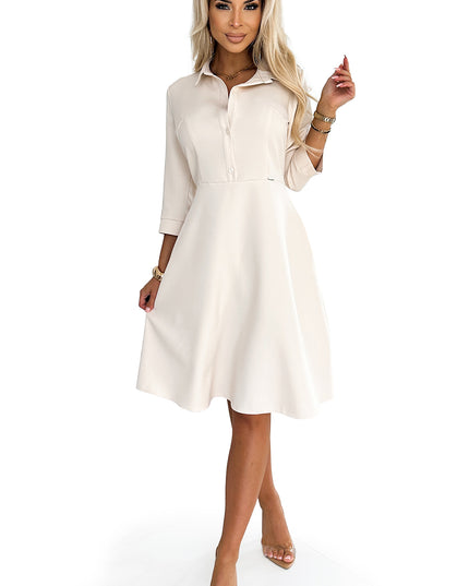 19306-6-286-7 SANDY Ausgestelltes Hemdblusenkleid mit Gürtel - beige-6