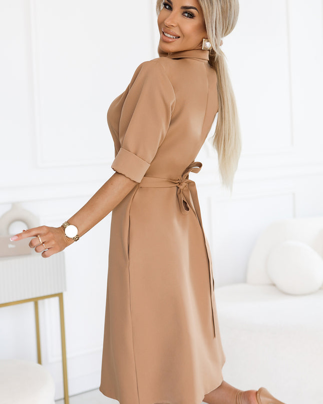 20143-3-SANDY Ausgestelltes Hemdblusenkleid mit Gürtel - MOCHA MOUSSE-3