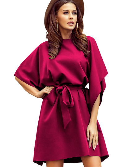 16391-7-287-18 SOFIA Schmetterlingskleid mit Bindeband in der Taille - weinrote Farbe-7