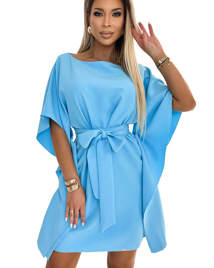 19113-6-287-26 SOFIA Schmetterlingskleid mit Bindeband in der Taille - hellblau-6