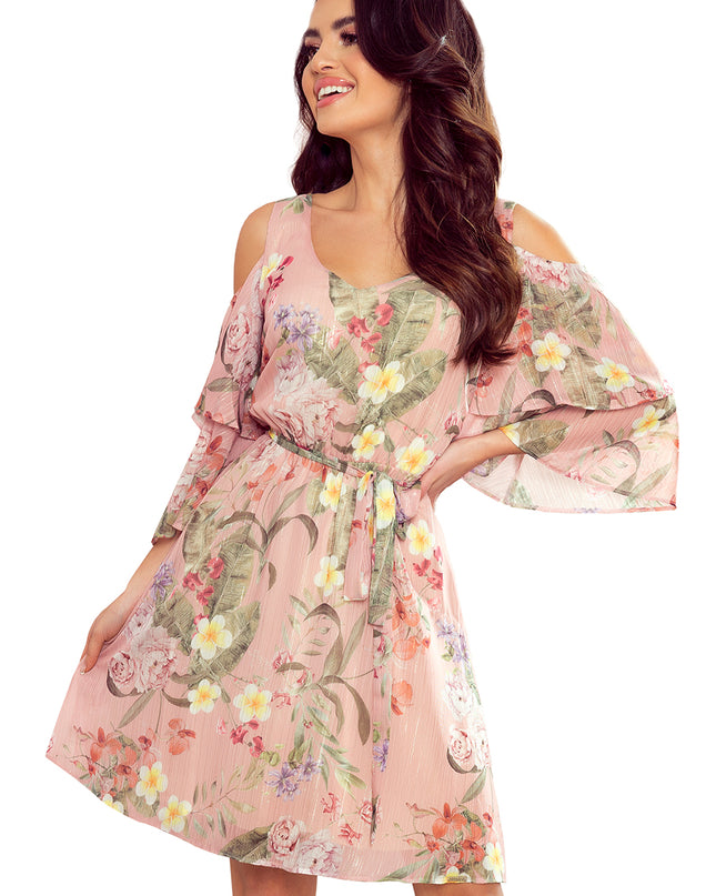 14082-7-292-1 MARINA Kleid mit Ausschnitt - rosa mit Blumen-7