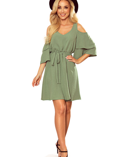 15451-6-292-6 MARINA Kleid mit Ausschnitt - olivgrüne Farbe-6
