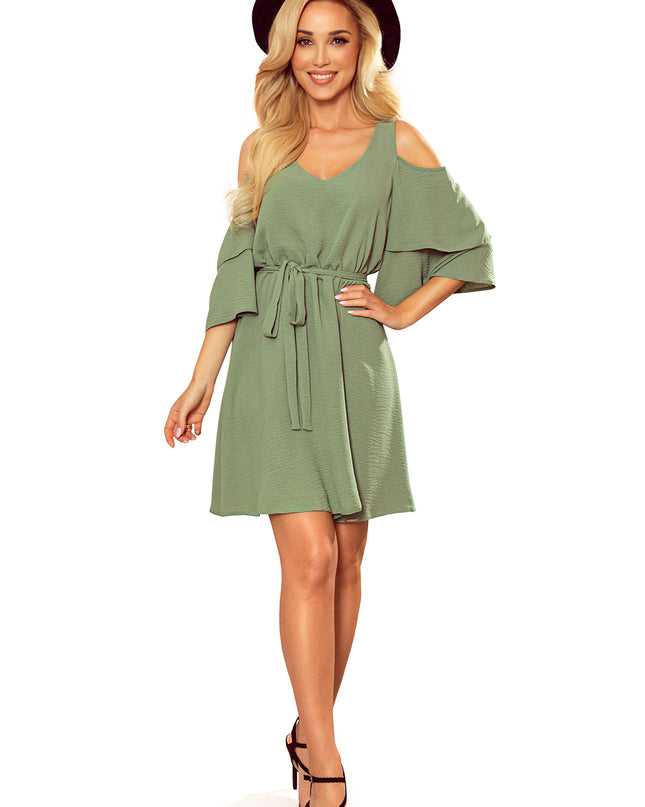 15451-6-292-6 MARINA Kleid mit Ausschnitt - olivgrüne Farbe-6