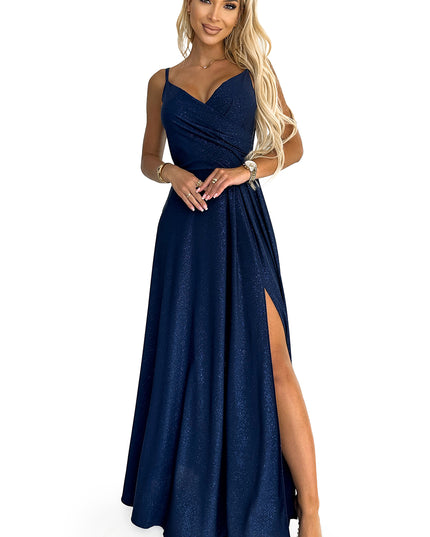 18298-7-299-10 CHIARA elegantes Maxikleid mit Trägern - dunkelblau mit Glitzer-7