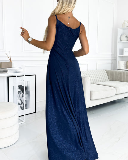 18298-3-299-10 CHIARA elegantes Maxikleid mit Trägern - dunkelblau mit Glitzer-3