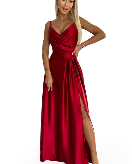 18472-7-299-14 CHIARA elegantes Maxikleid aus Satin mit Trägern - rote Farbe-7