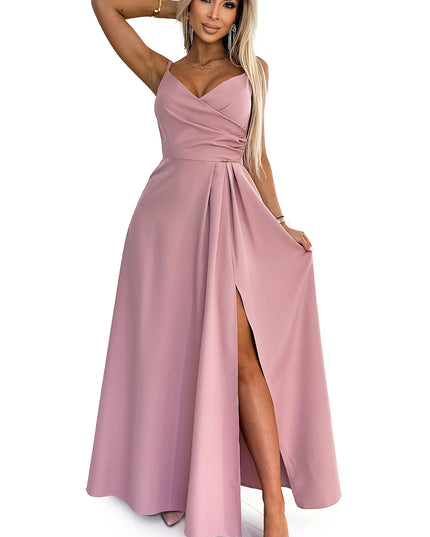 19216-7-299-16 CHIARA elegantes Maxikleid mit Trägern - schmutzig rosa-7
