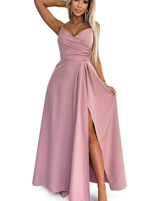19216-7-299-16 CHIARA elegantes Maxikleid mit Trägern - schmutzig rosa-7