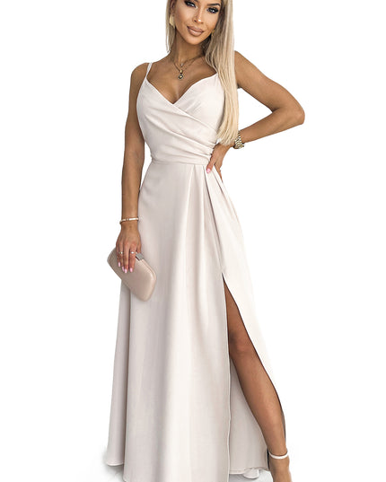 17401-7-299-6 CHIARA elegantes Maxikleid mit Trägern - beige-7