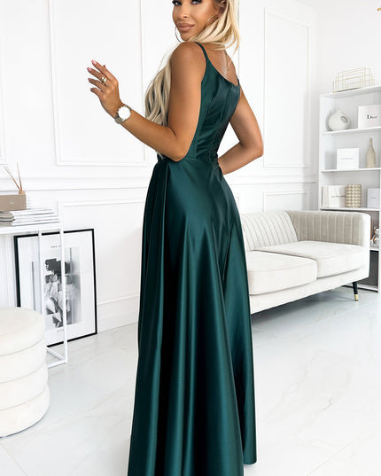 18292-2-299-9 CHIARA elegantes Maxikleid aus Satin mit Trägern - GRÜN-2