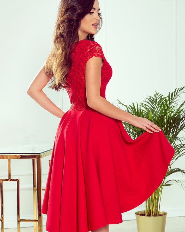 14050-4-300-2 PATRICIA - Kleid mit längerem Rücken mit Spitzenausschnitt - Rot-4