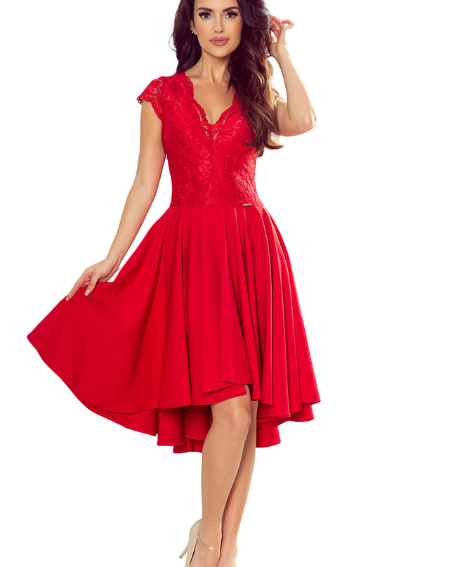 14050-6-300-2 PATRICIA - Kleid mit längerem Rücken mit Spitzenausschnitt - Rot-6