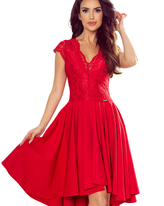14050-7-300-2 PATRICIA - Kleid mit längerem Rücken mit Spitzenausschnitt - Rot-7