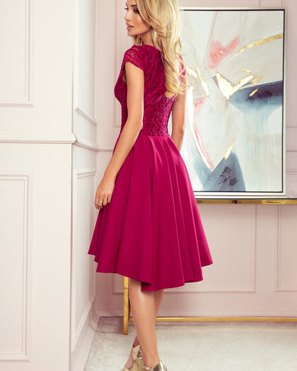 14025-4-300-4 PATRICIA - Kleid mit längerem Rücken mit Spitzenausschnitt - Burgunder Farbe-4