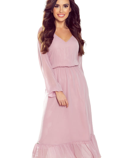 14273-6-304-1 Chiffon Midikleid mit Ausschnitt und Rüschen - schmutziges Pink-6