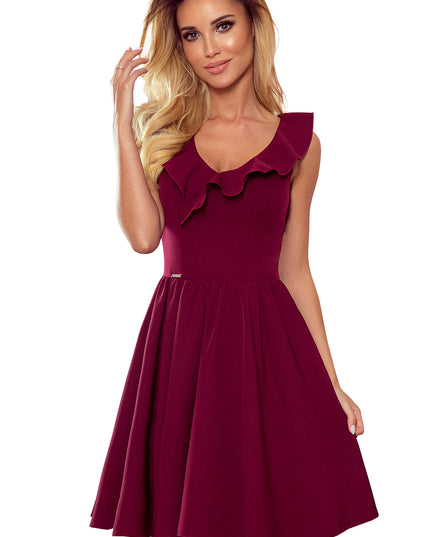 14255-8-307-3 POLA Kleid mit Rüschen am Ausschnitt - burgunder Farbe-8