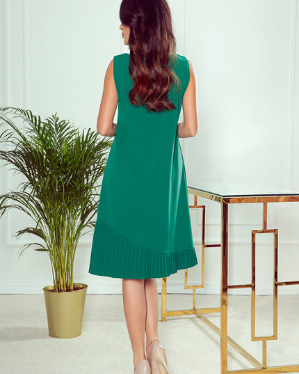 14239-2-308-1 KARINE - trapezförmiges Kleid mit asymmetrischer Falte - grün-2