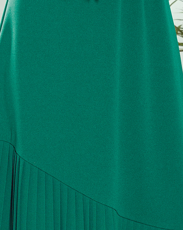14239-5-308-1 KARINE - trapezförmiges Kleid mit asymmetrischer Falte - grün-5