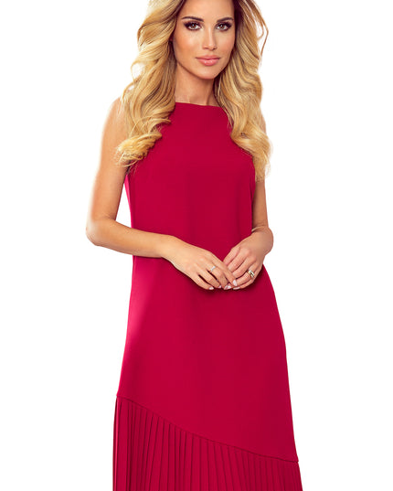 14244-6-308-2 KARINE - trapezförmiges Kleid mit asymmetrischer Falte - rot-6