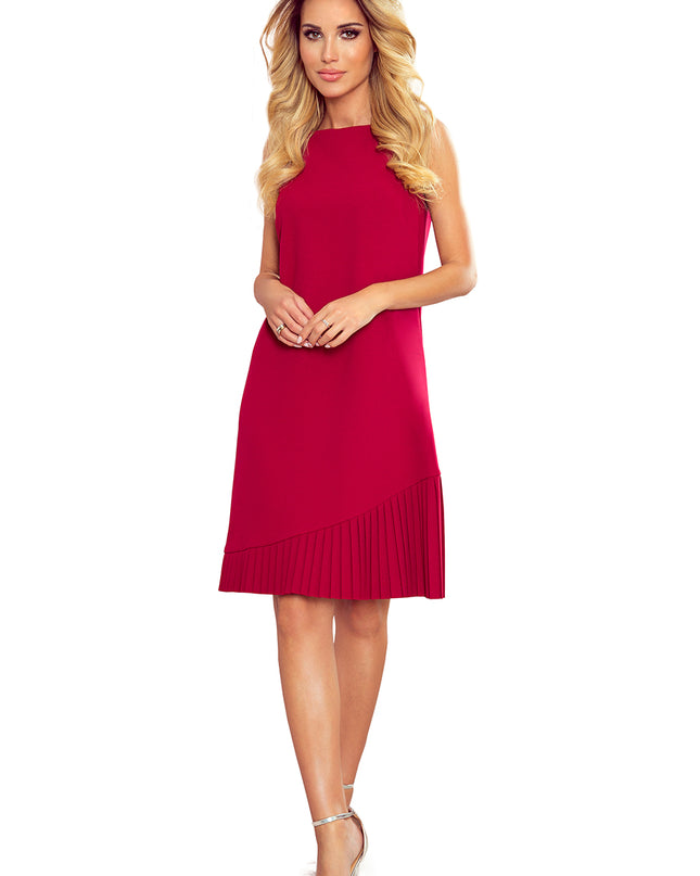 14244-7-308-2 KARINE - trapezförmiges Kleid mit asymmetrischer Falte - rot-7