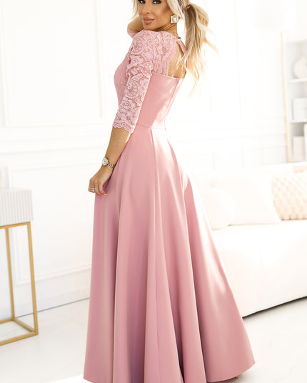 20035-3-AMBER elegantes langes Spitzenkleid mit Ausschnitt - puderrosa-3