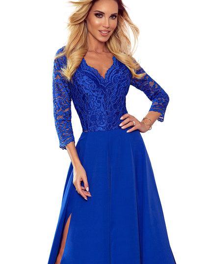 14345-7-309-2 AMBER elegantes langes Spitzenkleid mit Ausschnitt - Blau-7