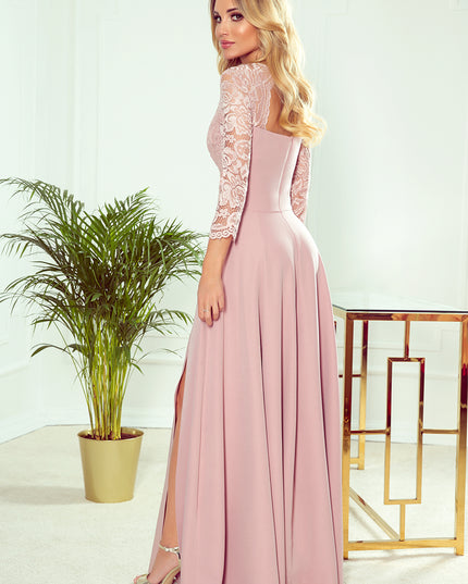 14340-2-309-4 AMBER elegantes langes Spitzenkleid mit Ausschnitt - schmutziges Rosa-2