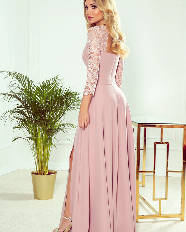 14340-2-309-4 AMBER elegantes langes Spitzenkleid mit Ausschnitt - schmutziges Rosa-2