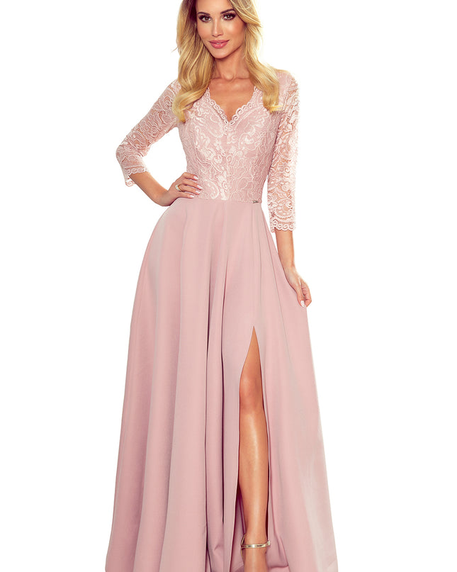 14340-6-309-4 AMBER elegantes langes Spitzenkleid mit Ausschnitt - schmutziges Rosa-6